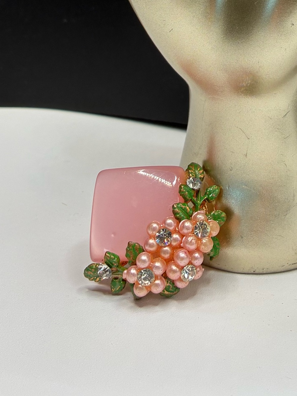 Vintage Resin Pink Floral Cluster Clip-On Earrings - Picture 15 of 15